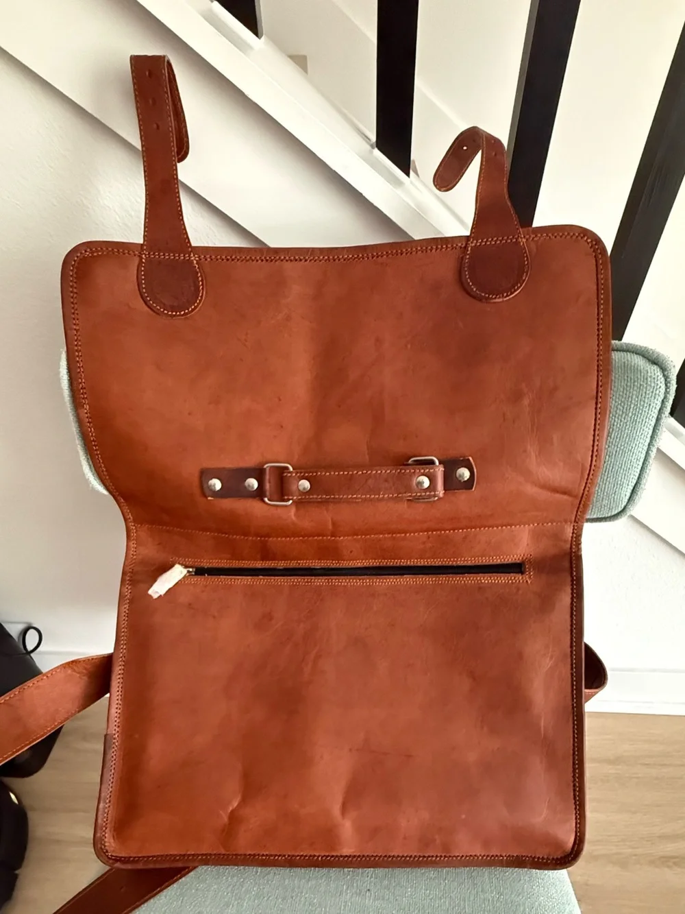 Men's Tan Leather Messenger Bag - Classic Satchel